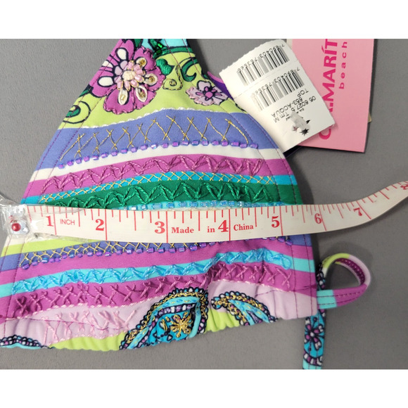 Cia Maritima Bikini Top Womens Medium Embroidered Beaded Floral Stripe Swimwear - Picture 14 of 16